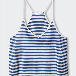 Mango Blue and White Sleeveless Crop Tank Top Size L